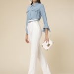 Trousers in diagonal weave technical fabric