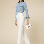 Trousers in diagonal weave technical fabric