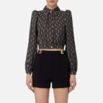 Crop blouse in viscose with logo print