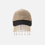 Hat with visor and rhinestones fringe