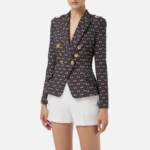 Double-breasted crêpe jacket with logo print