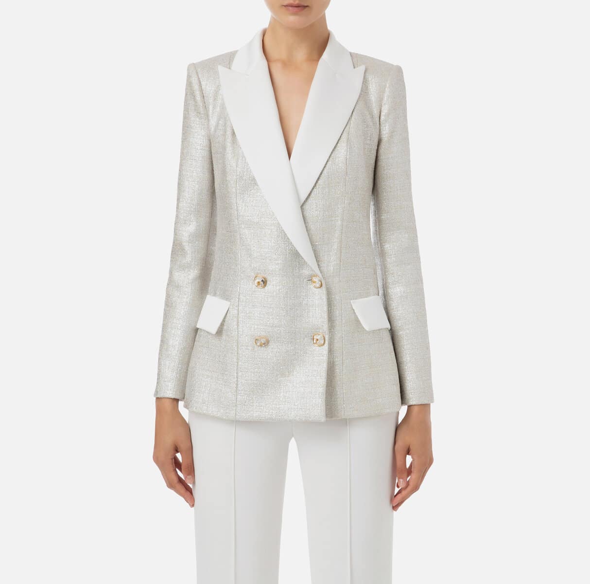 Laminated tweed double-breasted jacket - ELEGANZA -ELISABETTA FRANCHI