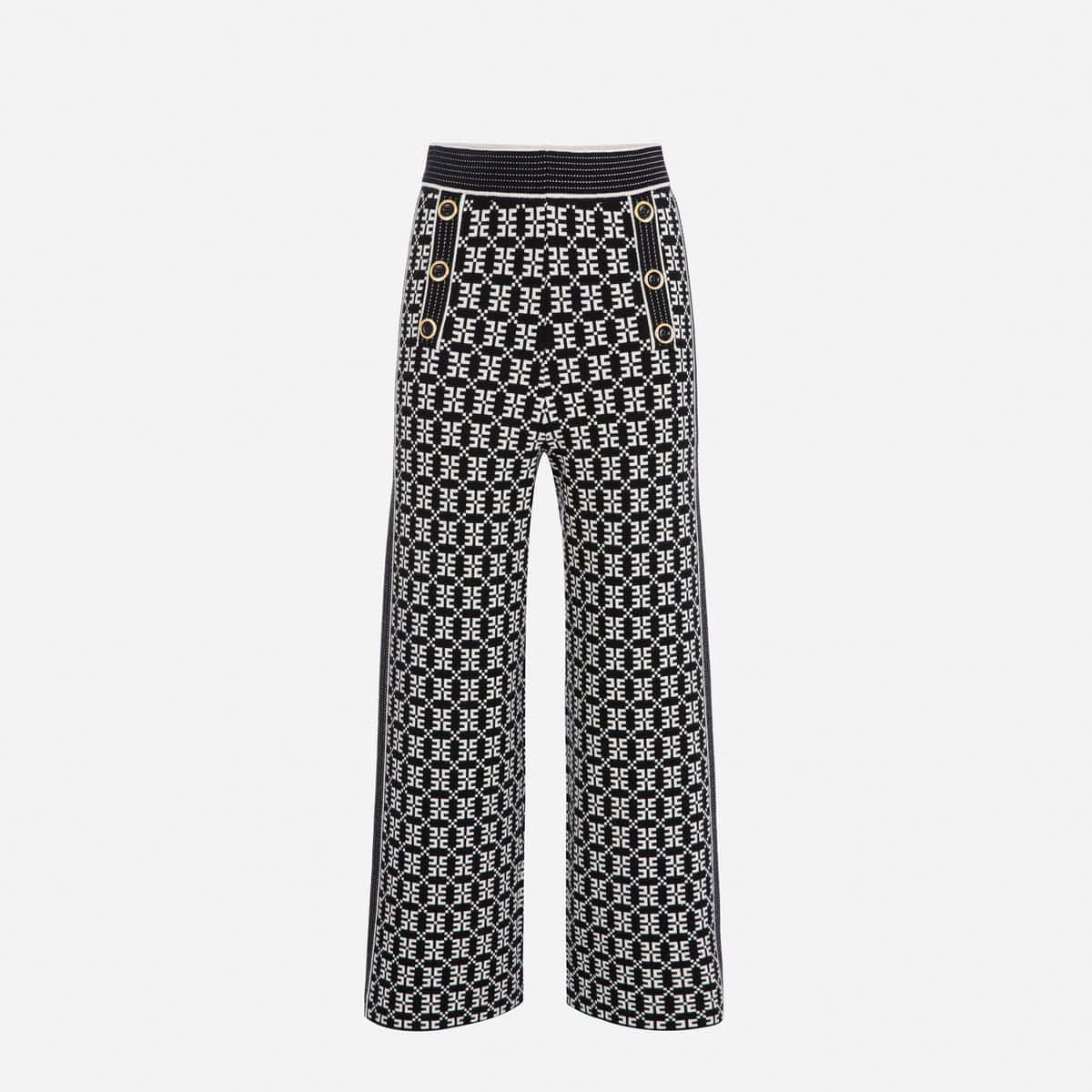 Palazzo trousers in jacquard knit fabric with logo - ELEGANZA ...