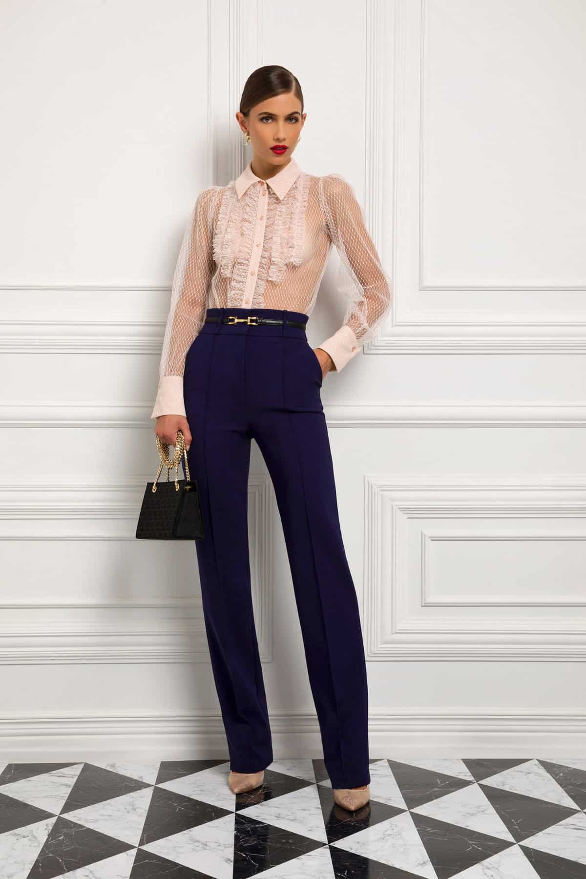 Trousers with straight leg and logoed belt