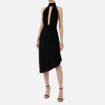 Midi dress made of satin with asymmetric skirt