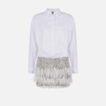 Shirt mini-dress with embroidered crêpe skirt