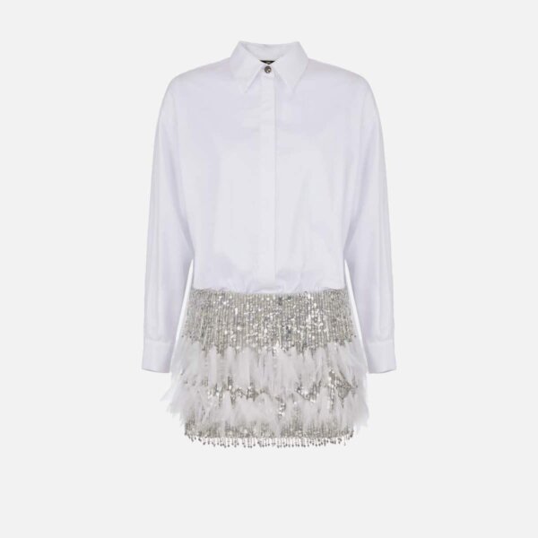 Shirt mini-dress with embroidered crêpe skirt