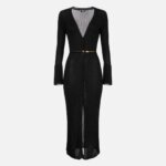 Shiny viscose ribbed midi dress