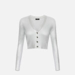 Cropped cardigan in laminated viscose fabric