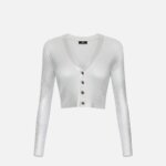 Cropped cardigan in laminated viscose fabric