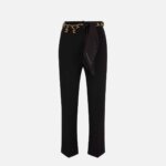 Boot-cut trousers in stretch crêpe with foulard scarf belt