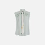 Flared blouse in viscose georgette fabric with lettering tie