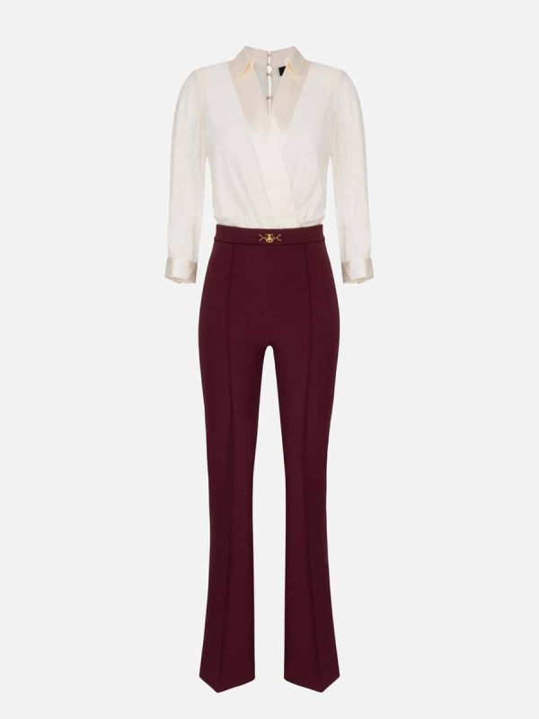 Jumpsuit with crossover blouse and flared trousers with horsebit