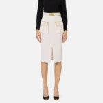 Midi skirt in crêpe fabric with pockets and belt