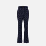 Straight trousers in flock crêpe fabric with belt