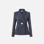 Double-breasted melange cool wool jacket with elastic harness