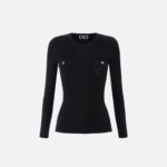 Crew neck shirt in narrow-ribbed lyocell and silk fabric with logo embroidery