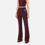 Stretch crêpe straight trousers with bands and logo embroidery