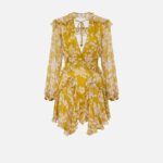 Silk voile printed dress with ruffles