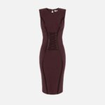Dress in stretch crêpe fabric with crossover laces