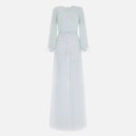 Red Carpet dress in georgette fabric with sequins fringes