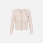 Leather jacket with flower appliqués