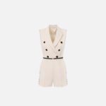 Double-breasted jumpsuit in crêpe fabric with piping