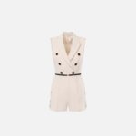 Double-breasted jumpsuit in crêpe fabric with piping