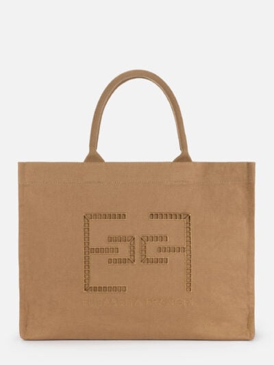 Cotton tote bag with openwork embroideries