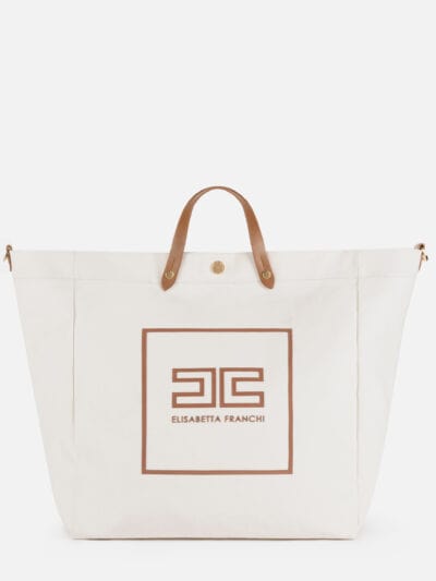 Cotton tote bag with leather details