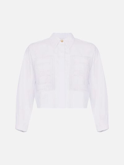 Cotton poplin shirt with floral openwork embroideries