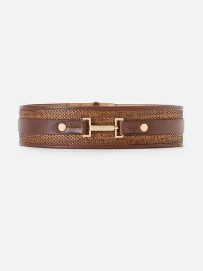 Raffia belt with jewel logo