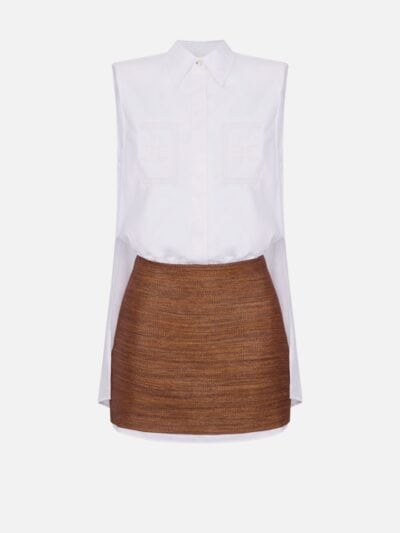 Cotton and raffia poplin dress with openwork embroideries