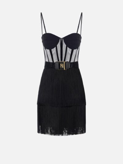 Tulle mini dress with fringes