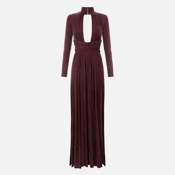 Red Carpet dress in cupro jersey fabric with drapes