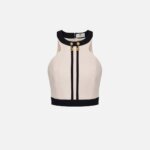 Colour-blocking top in double layer crêpe fabric