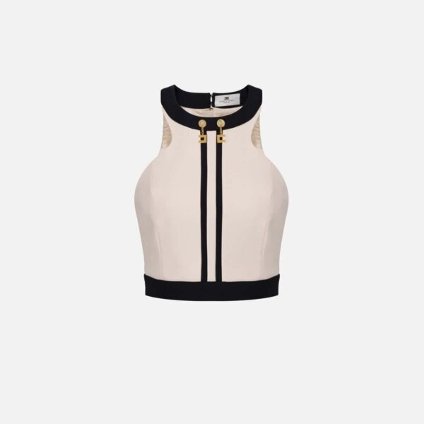 Colour-blocking top in double layer crêpe fabric