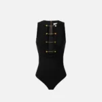 Viscose knit bodysuit with jewel cufflinks