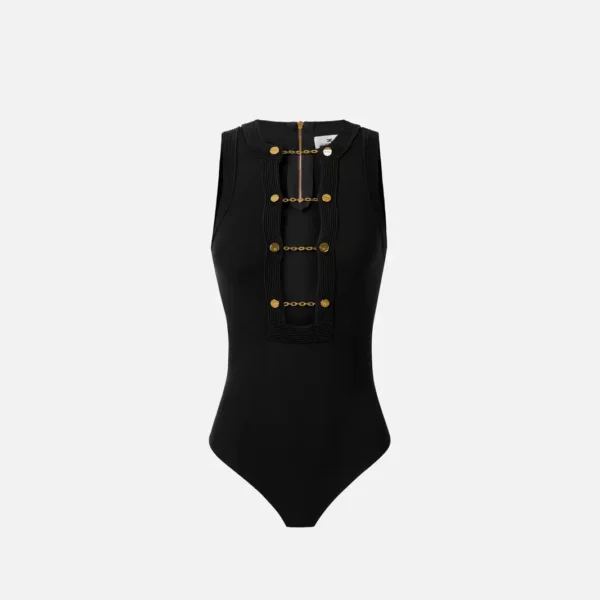 Viscose knit bodysuit with jewel cufflinks