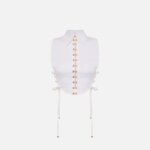 Shirt with jewel clasps and criss-cross details
