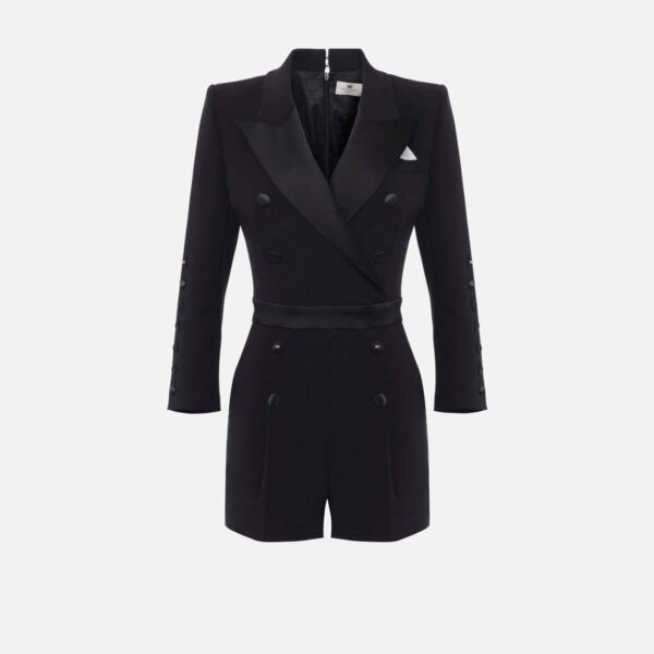 Jumpsuit in lightweight crêpe fabric with tuxedo details