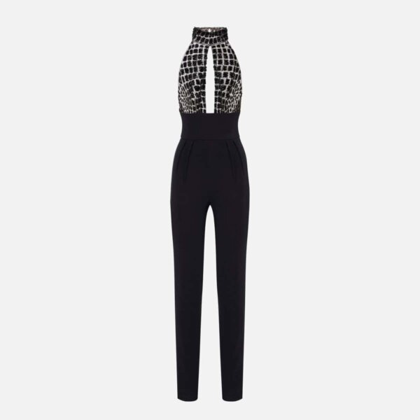 Jumpsuit in tulle and crêpe fabrics with crocodile embroideries