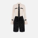 Jumpsuit in georgette fabric with sequins and tie