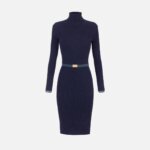 Dress in ribbed knit fabric with belt