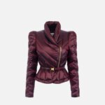 Down jacket in voile fabric with peplum