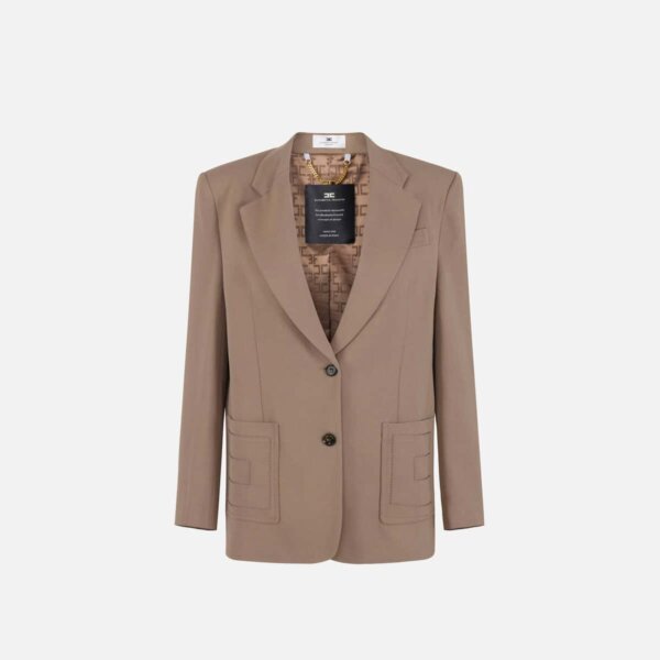Jacket in gabardine fabric with embroidered pockets