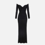 Red Carpet dress in crêpe jersey fabric with drapes