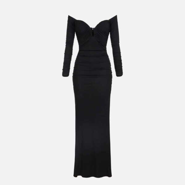 Red Carpet dress in crêpe jersey fabric with drapes