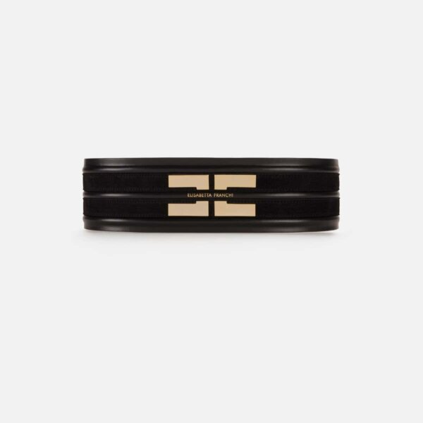Wide leather belt with logo detail
