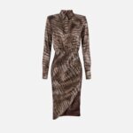 Dress in stretch satin fabric with alligator print